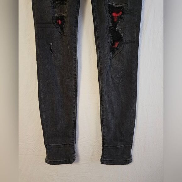 Judy Blue Jeans Women's 7/28 (28x29) Black Mid Rise Skinny Fit Stretch Patchwork - Picture 5 of 11